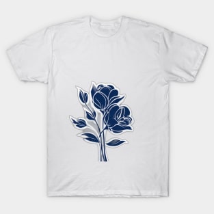 Elegant Blue Floral Silhouette on Black No. 937 T-Shirt